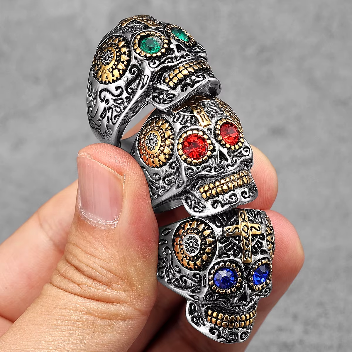 Vintage Cross Stainless Steel Sugar Skull Ring