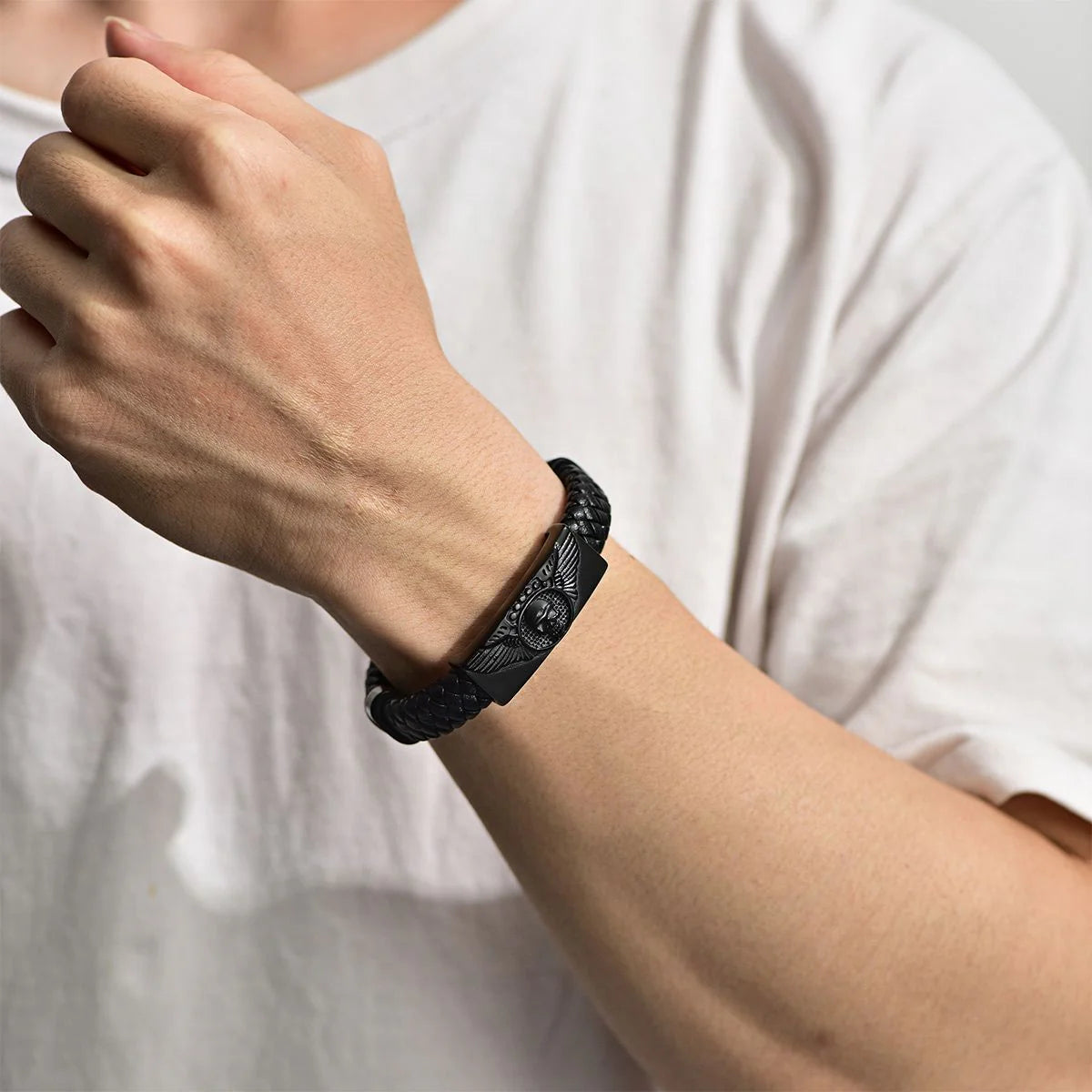 Custom Leather Skull Wing Bracelet