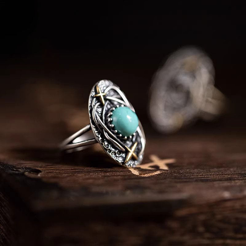 Celestial Starburst Turquoise Ring, 925 Sterling Silver