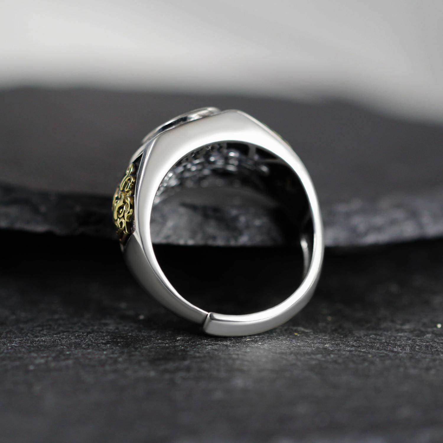 Vintage Oriental Wealth Stone Mount 925 Sterling Silver Ring