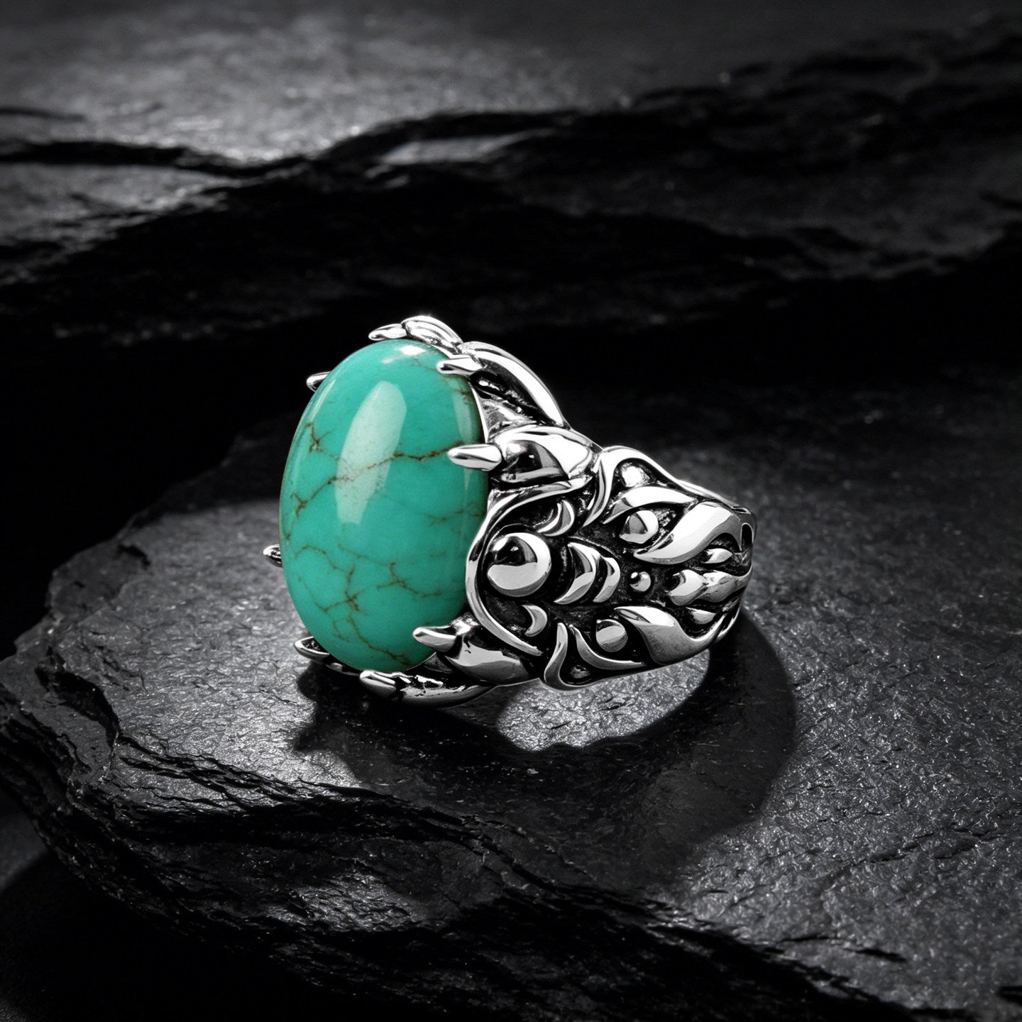 Dragon Claw Oval Turquoise 925 Sterling Silver Ring