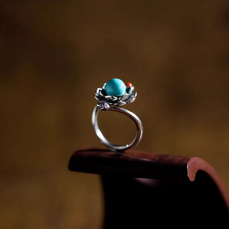 Vintage Tibetan Inspired Lotus Statement 925 Sterling Silver Ring