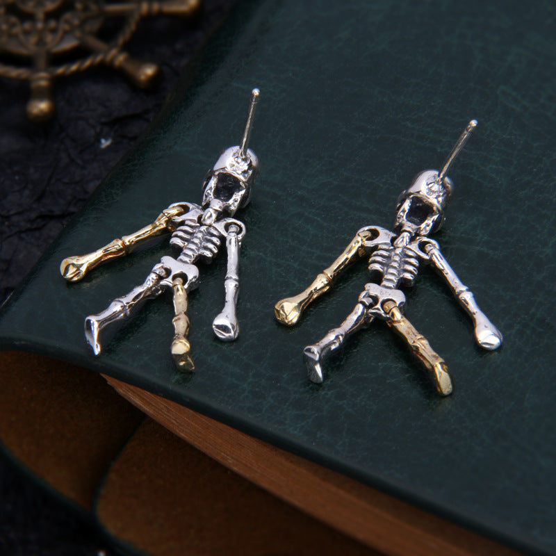Gold - Silver Interlaced Articulated Skeleton Earrings