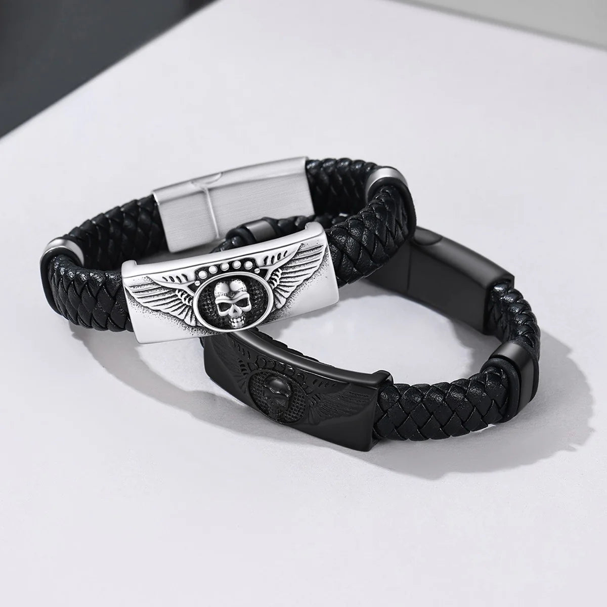Custom Leather Skull Wing Bracelet