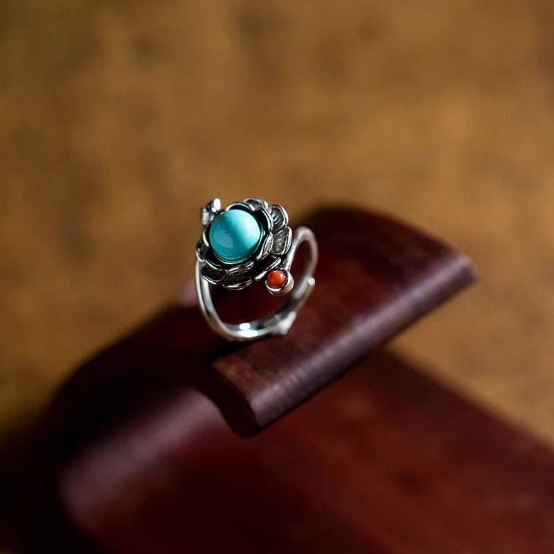 Vintage Tibetan Inspired Lotus Statement 925 Sterling Silver Ring