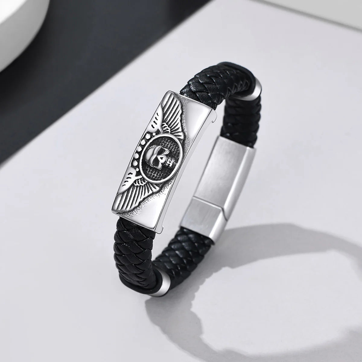 Custom Leather Skull Wing Bracelet