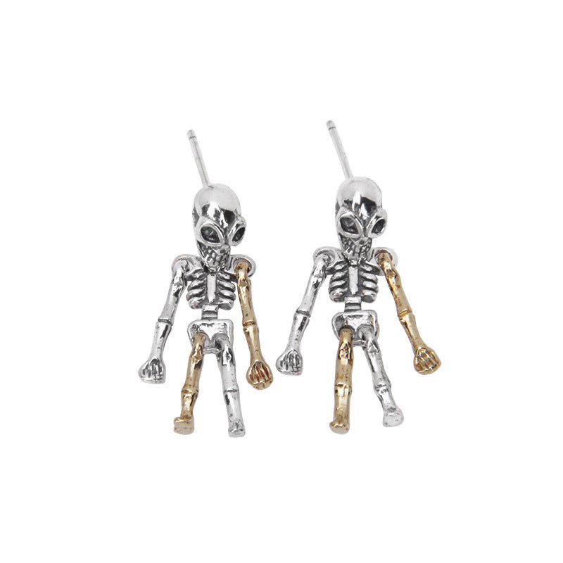 Gold - Silver Interlaced Articulated Skeleton Earrings