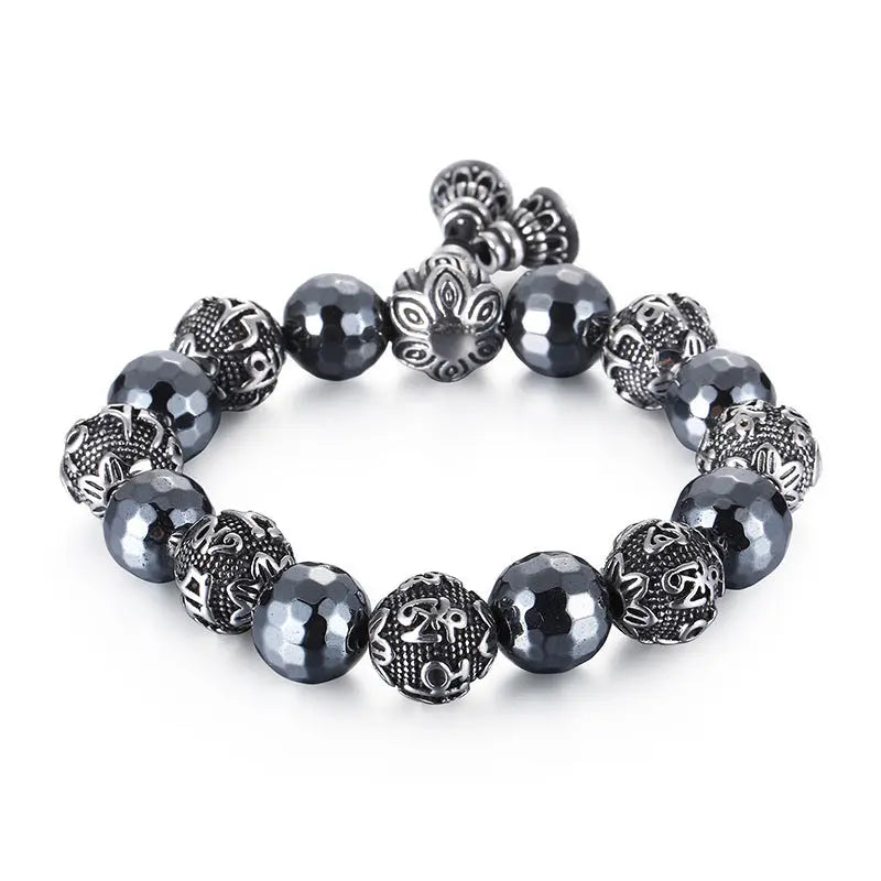 12mm Hematite Elastic Adjustable Crystal Bracelet for Spiritual Healing, Positive Energy Beaded Bracelet - VRAFI