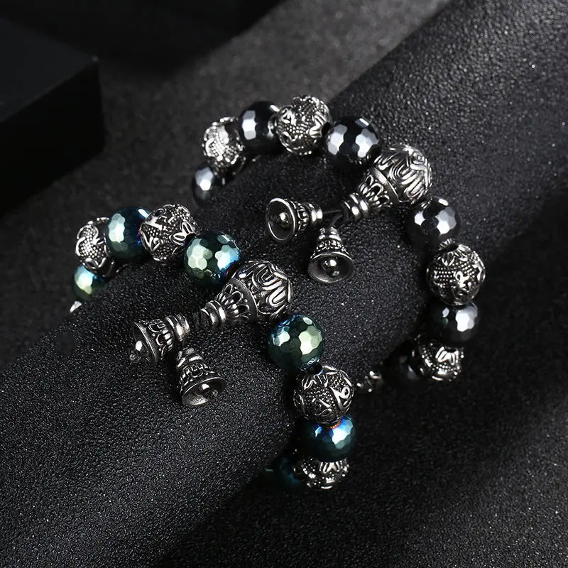 12mm Hematite Elastic Adjustable Crystal Bracelet for Spiritual Healing, Positive Energy Beaded Bracelet VRAFI