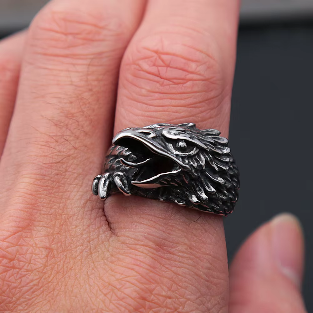 Vintage 3D Eagle Head Stainless Steel Ring
