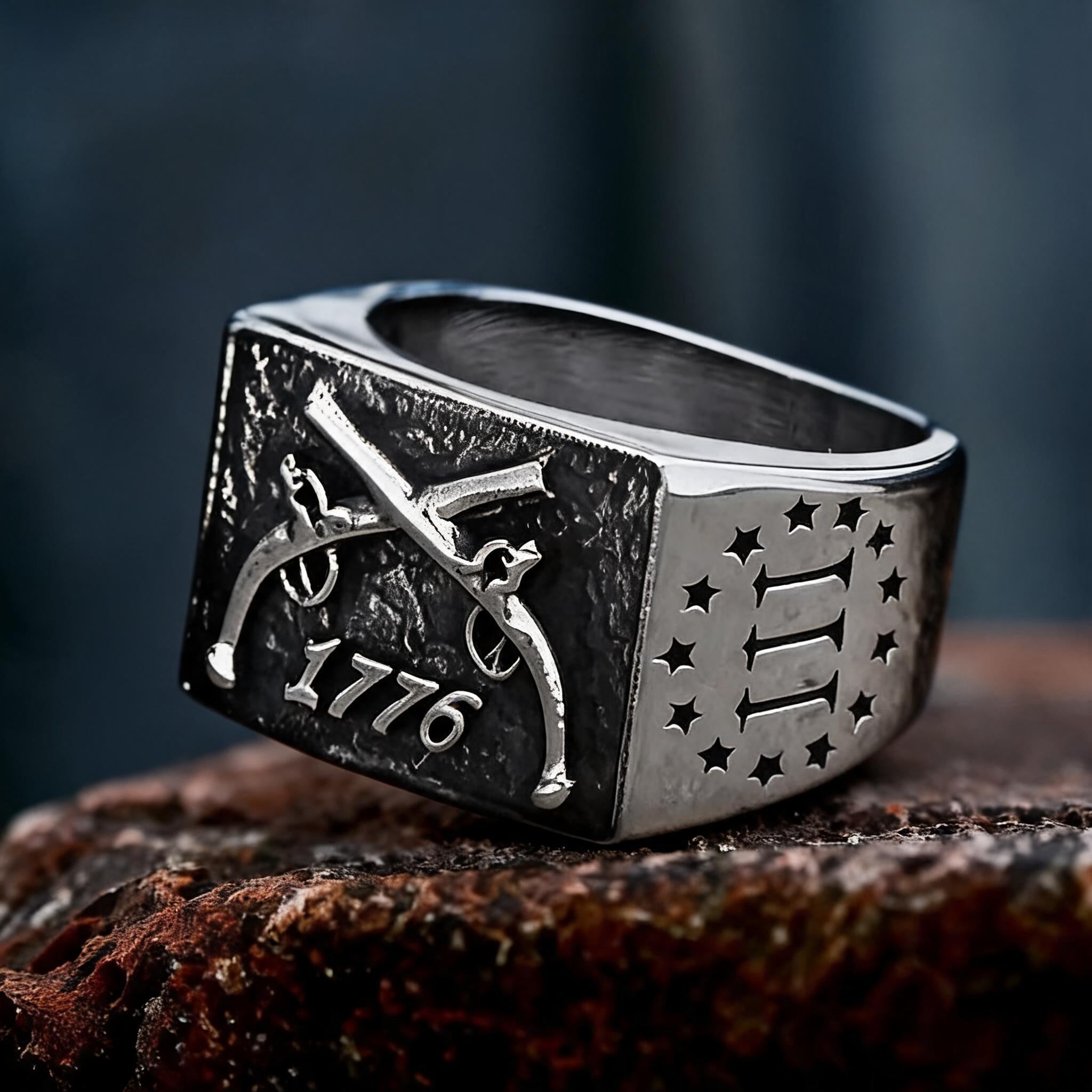 1776 Crossed Guns Stainless Steel Ring