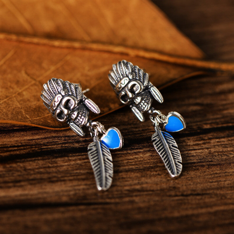 Skull Feather Stud Earrings