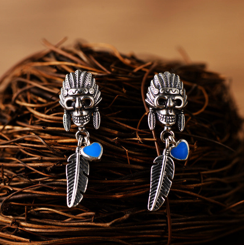 Skull Feather Stud Earrings
