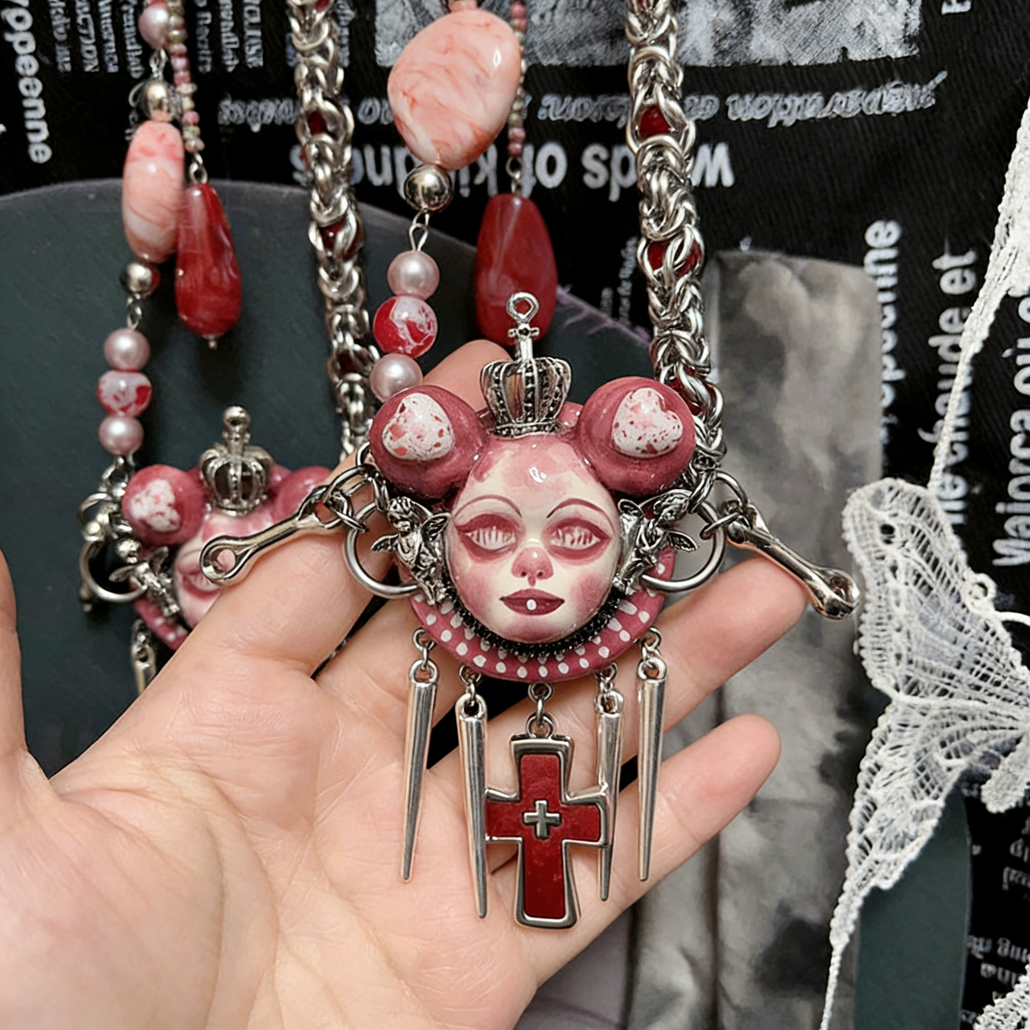 Crimson Crown Blood Cross Necklace
