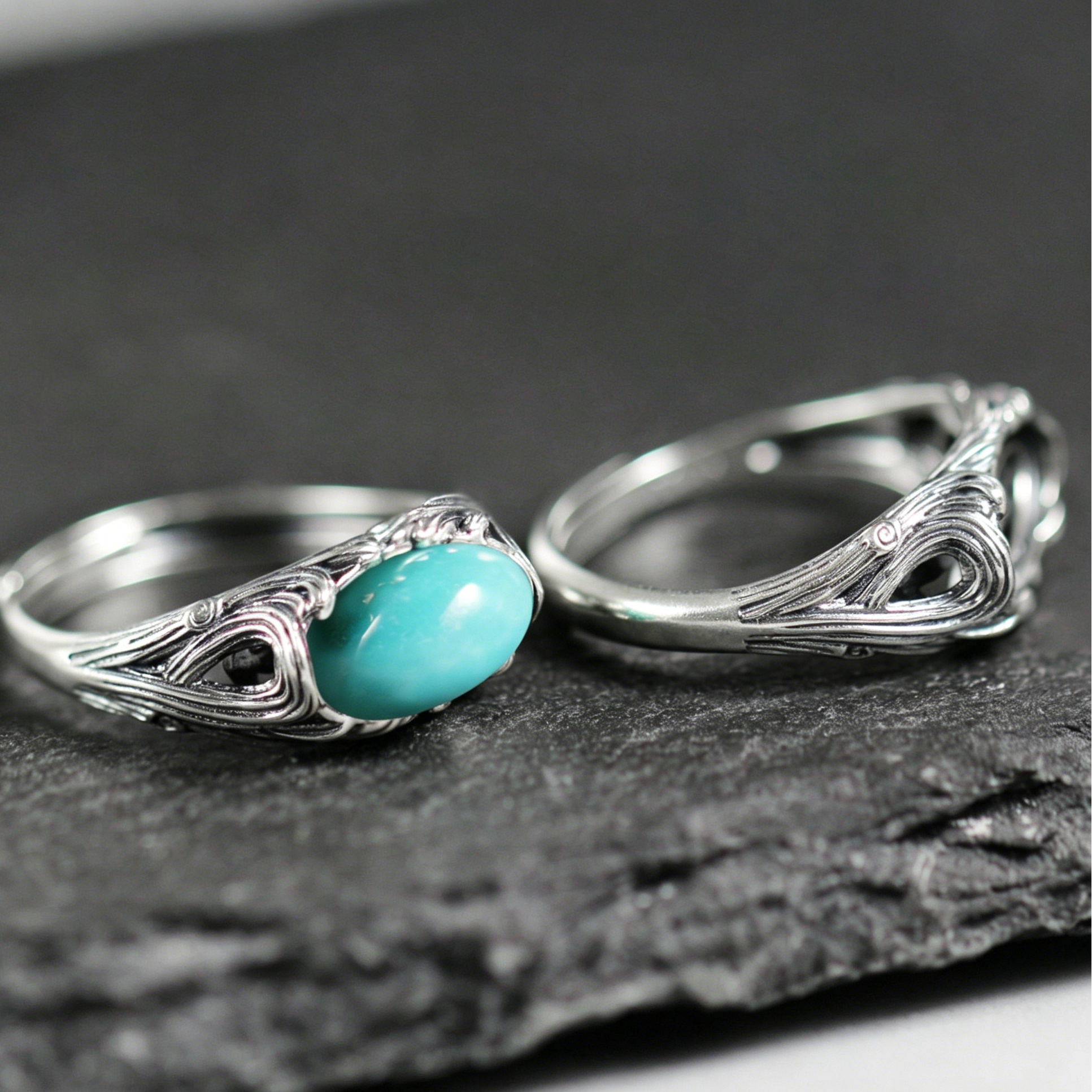 925 Sterling Silver Ring with Antiqued Filigree Turquoise