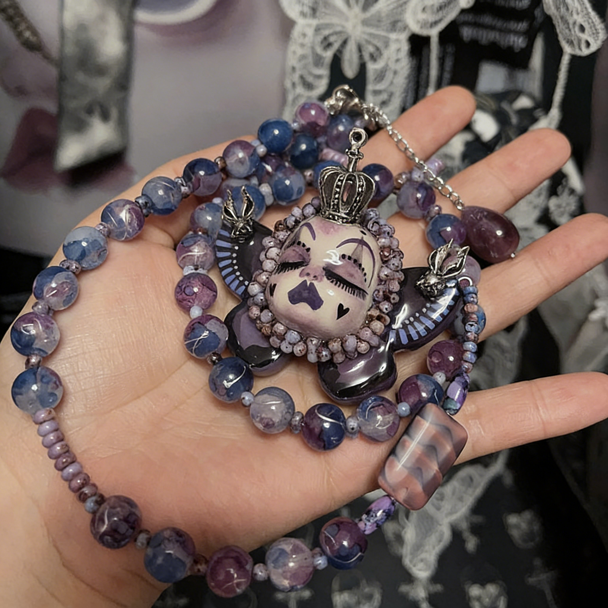 Violet Butterfly Slumber Gothic Doll Necklace