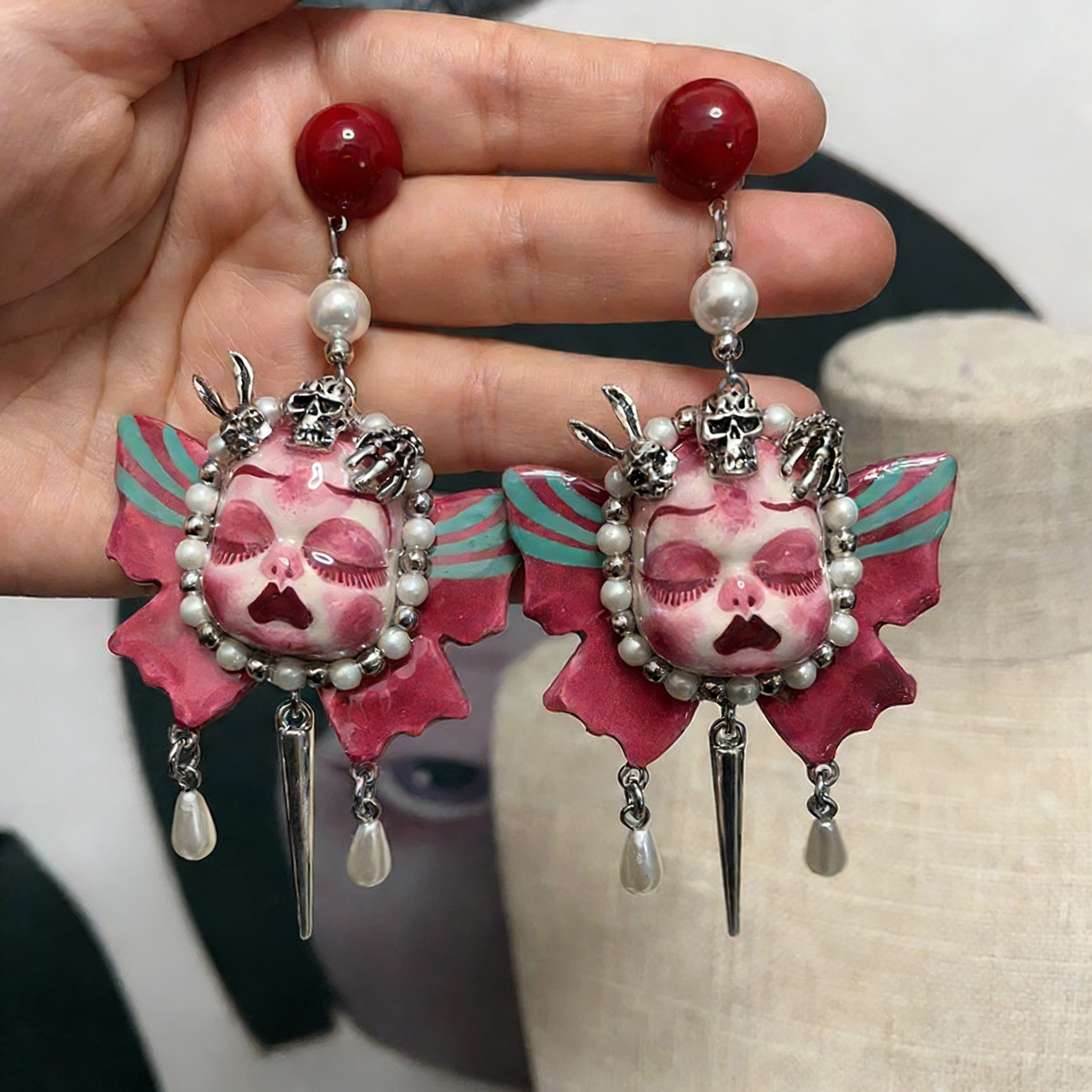 Butterfly Wing Skull Bunny Freak Baby Earrings