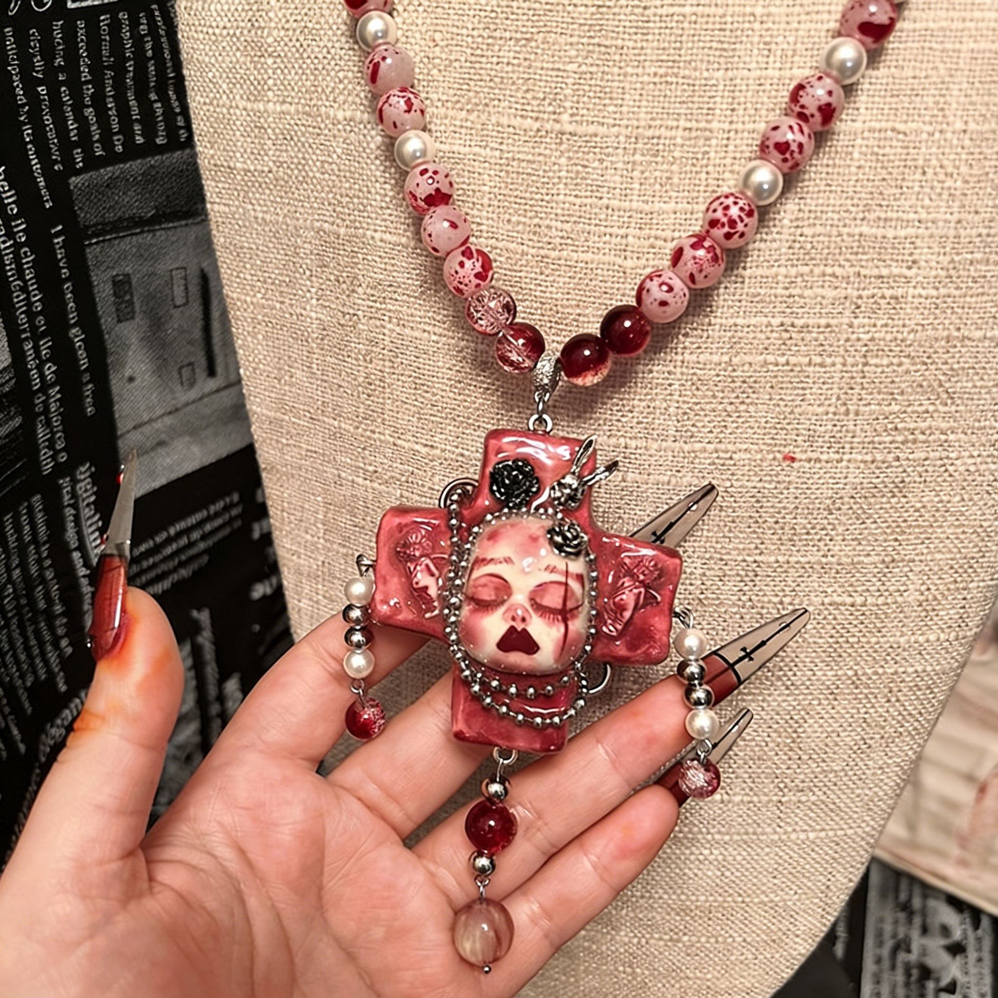Blood Cross Slumber Gothic Doll Necklace