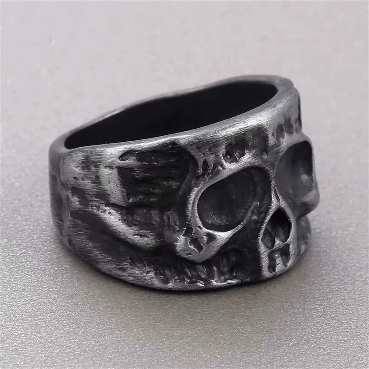 Weathered Bone‑Look Skull Stainless Steel Ring