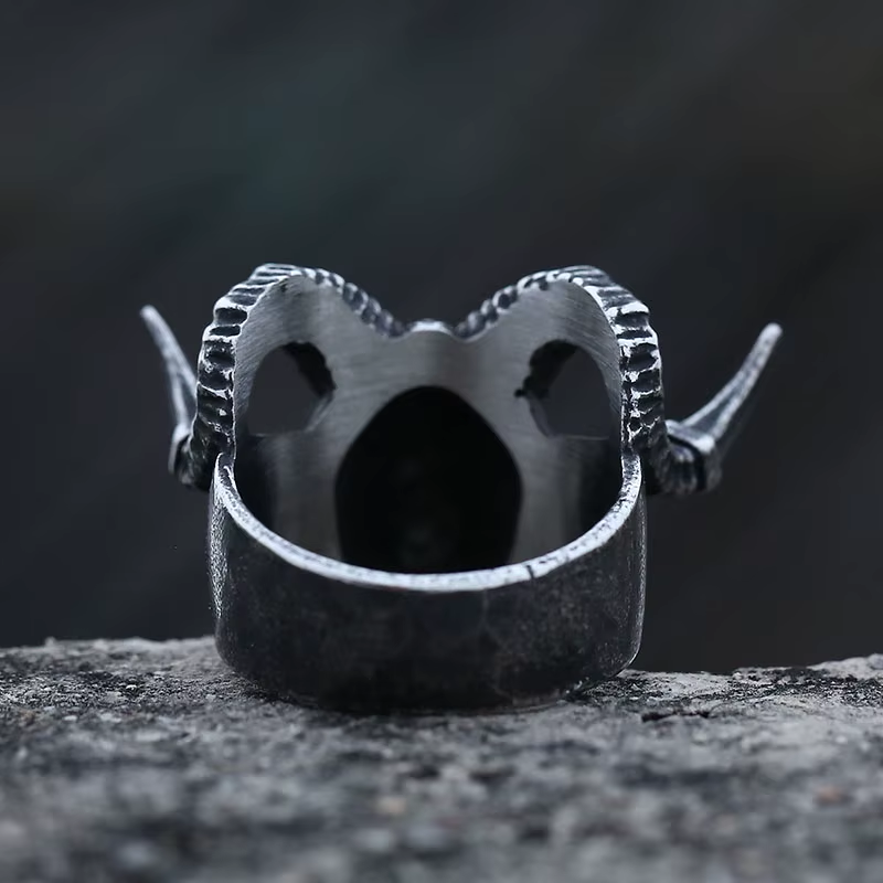 Goat Skull Horned Stainless Steel Ring