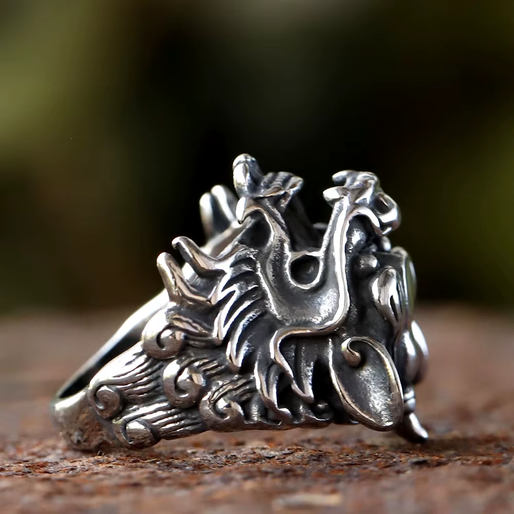 Mythical Qilin Beast Head Stainless Steel Ring