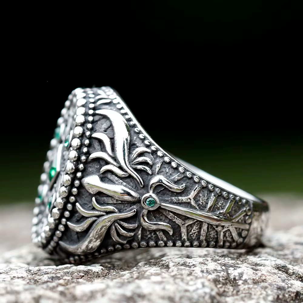 Textura De Flor Con Anillo De Acero Inoxidable Esmaltado