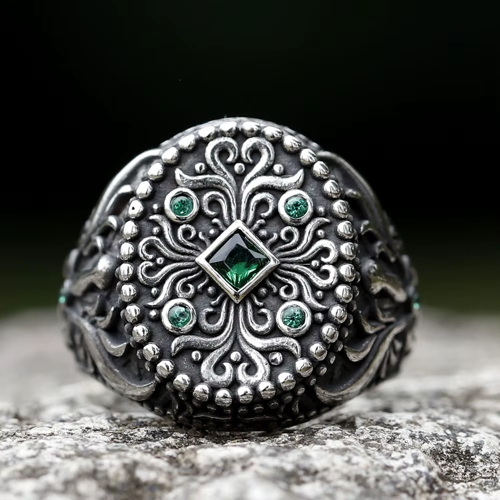 Textura De Flor Con Anillo De Acero Inoxidable Esmaltado