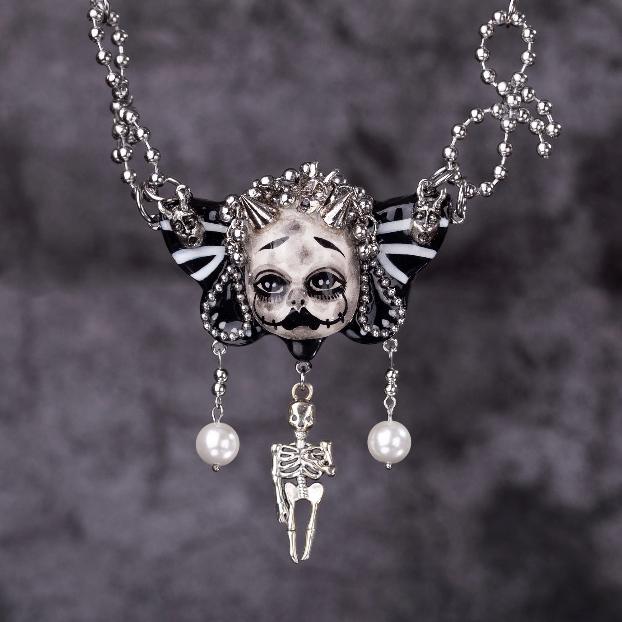 Horned Skeleton Butterfly Gothic Doll Necklace