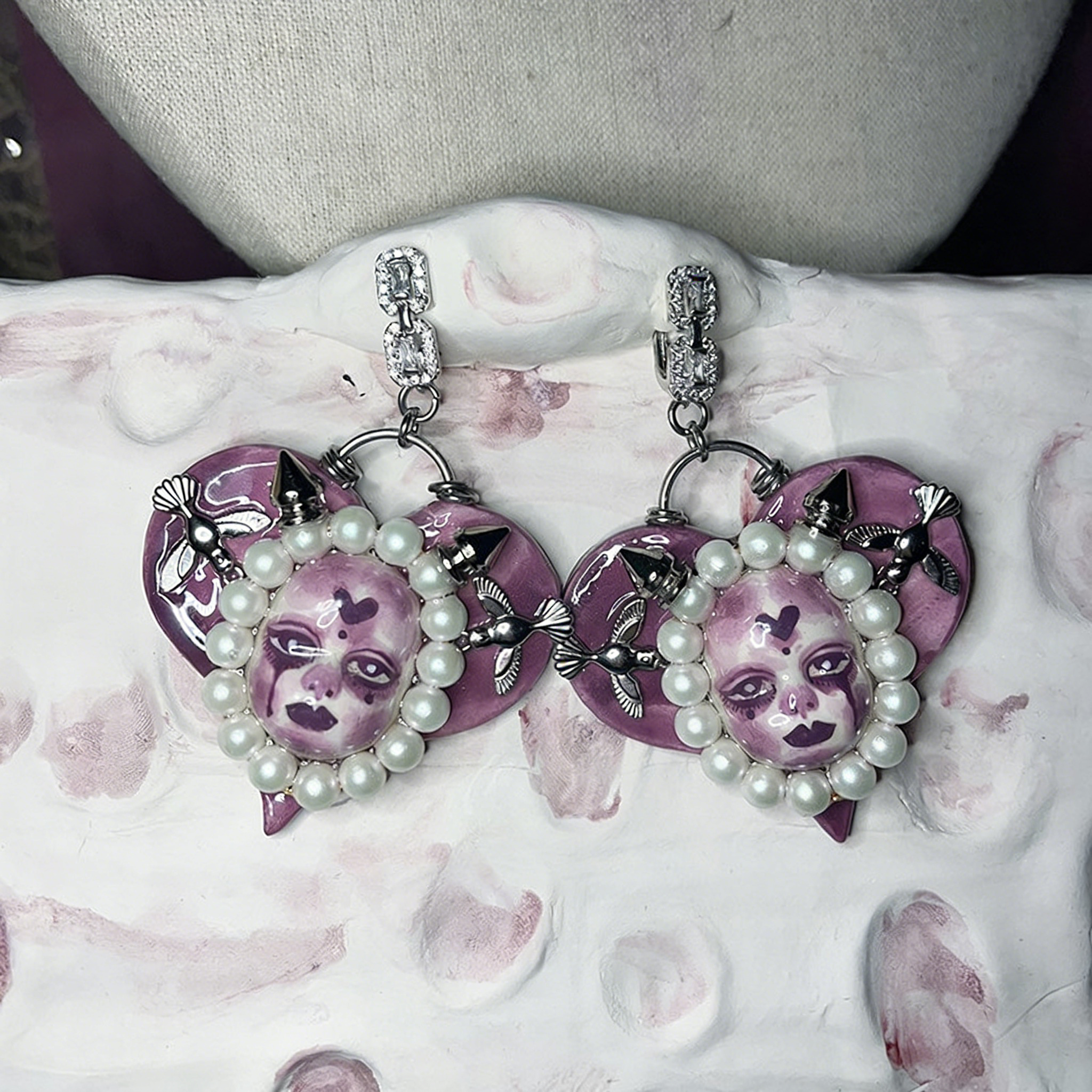 Violet Heart Pearl Nightmare Gothic Doll Necklace