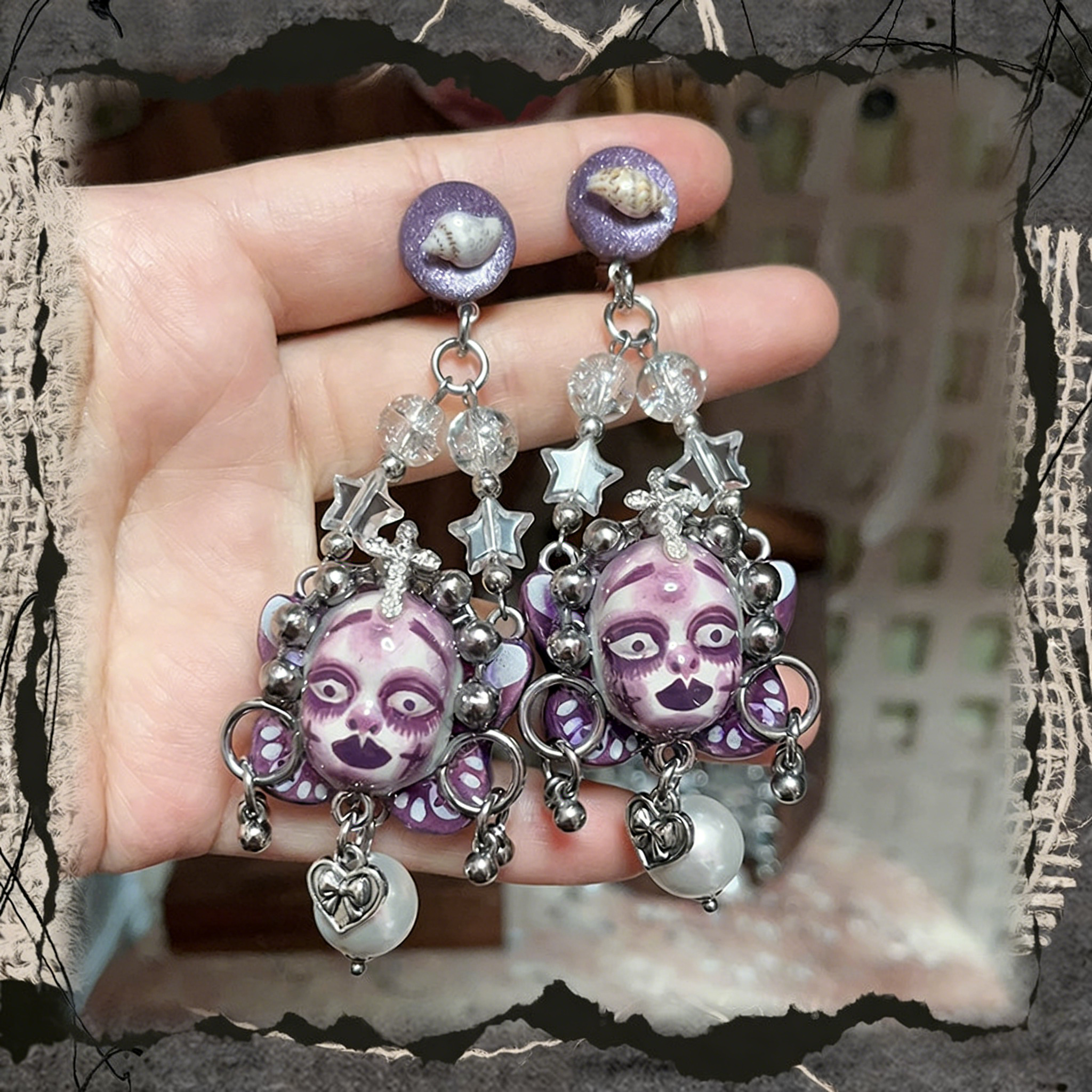 Purple Shell Star Butterfly Freak Baby Earrings