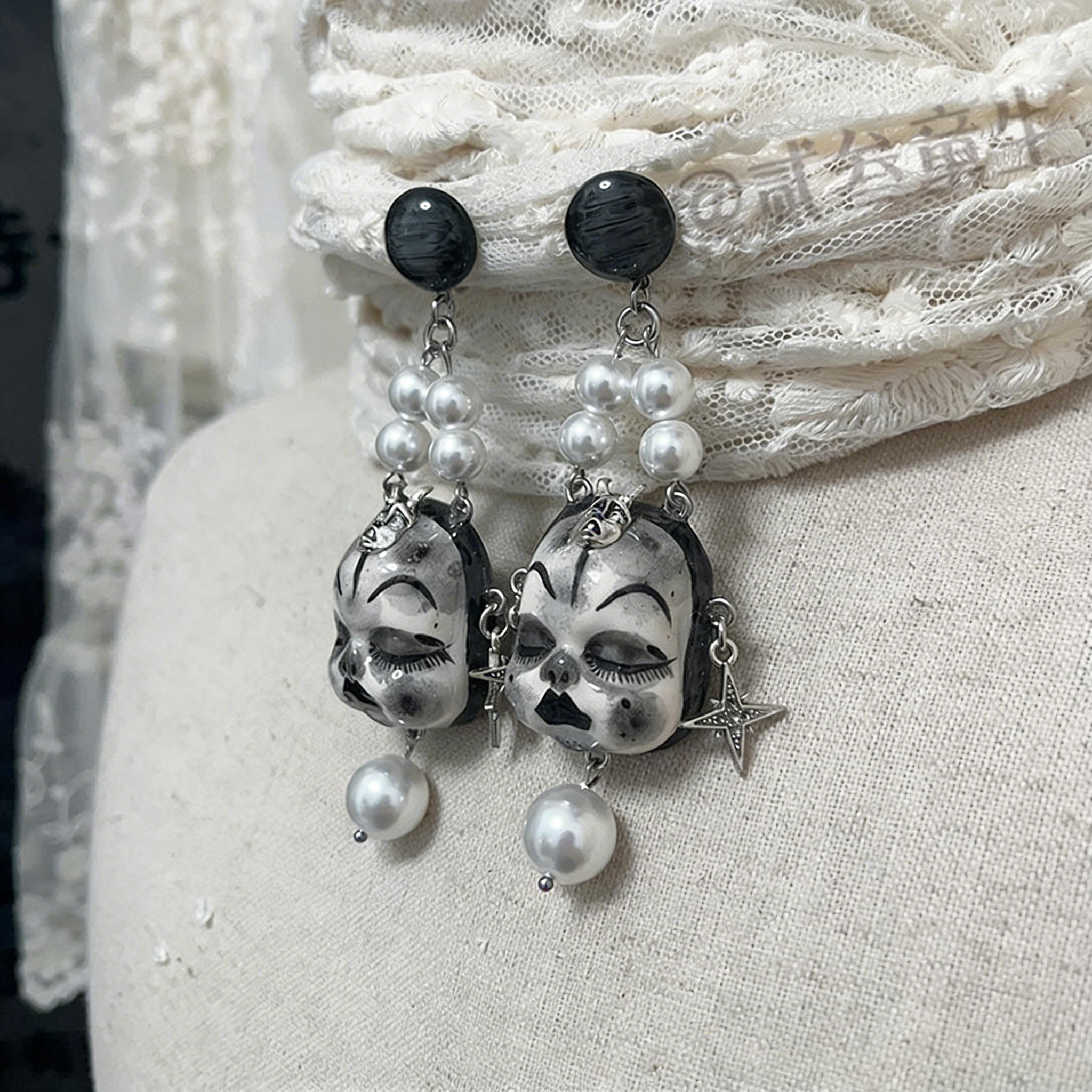 Black and White Skull Star Earrings