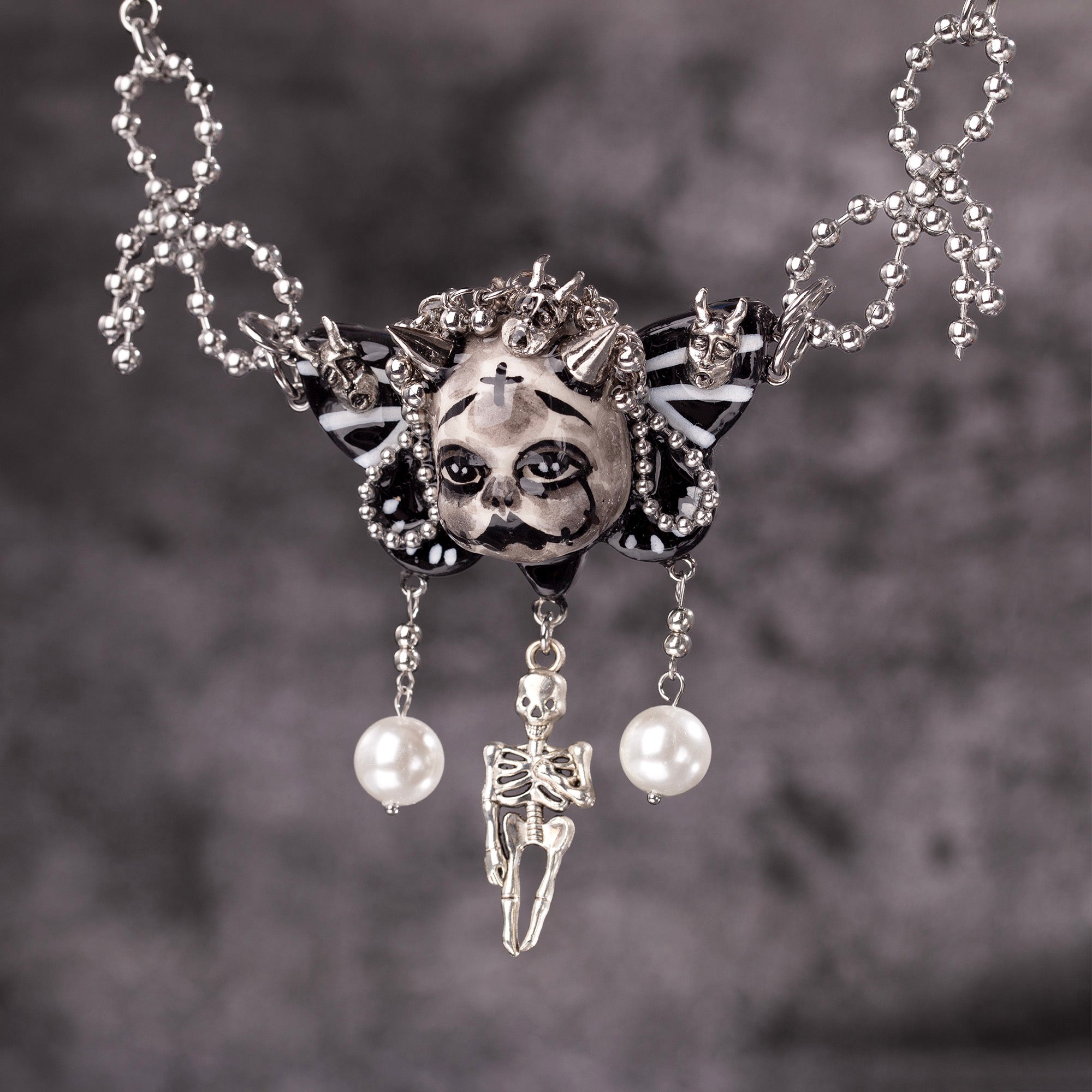 Horned Skeleton Butterfly Gothic Doll Necklace