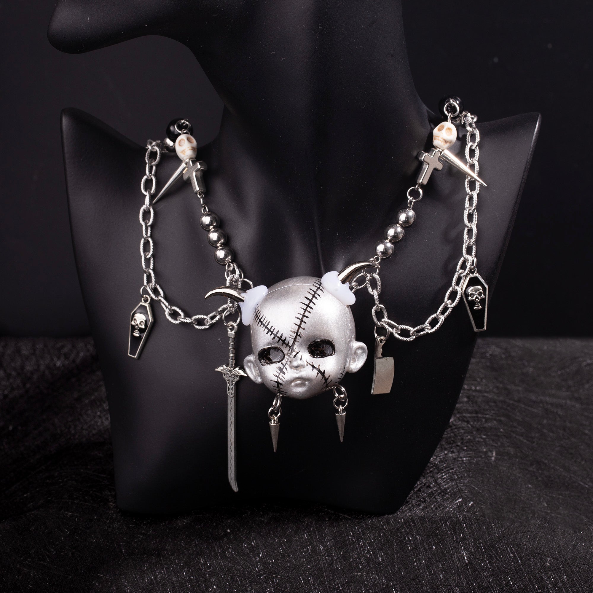 Silver Scar Baby Head Necklace