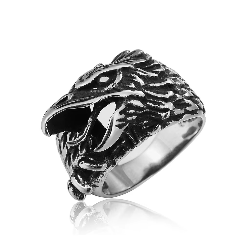 Vintage 3D Eagle Head Stainless Steel Ring