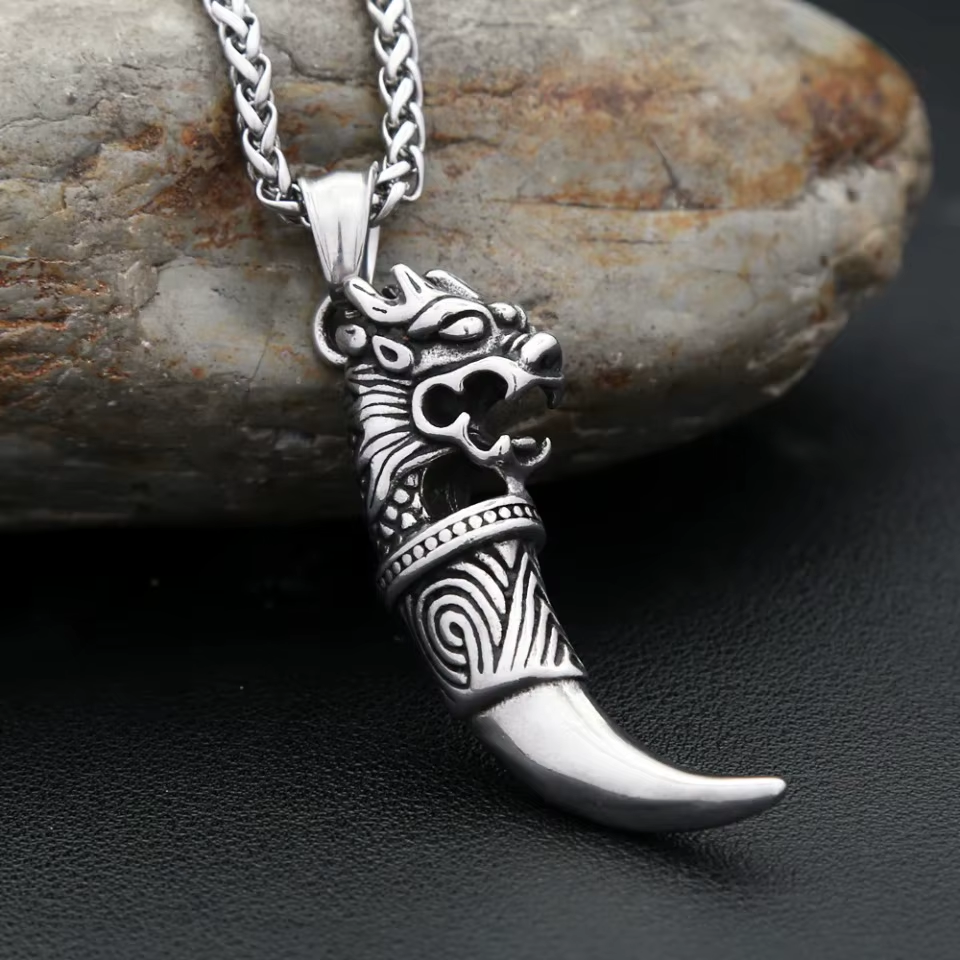 Dragon Head Fang Stainless Steel Pendant Necklace