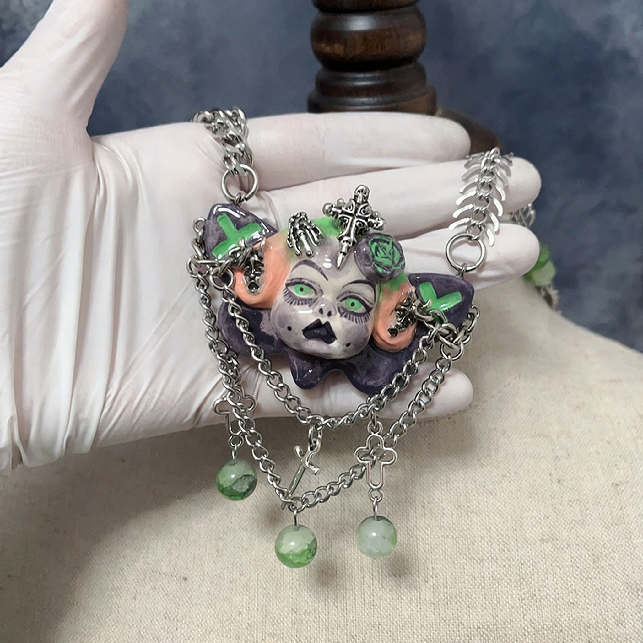 Green Pupil Gothic Doll Necklace
