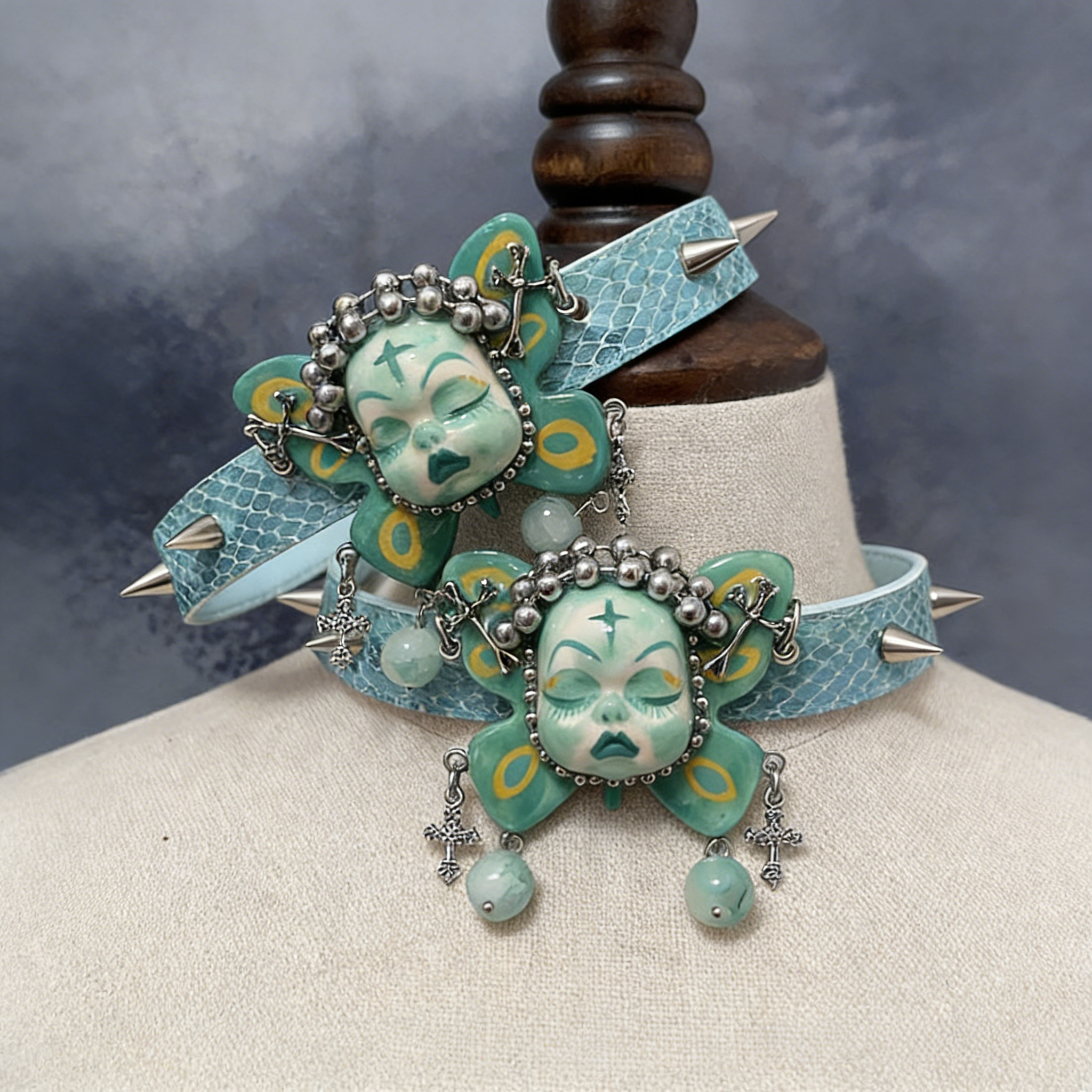 Teal Butterfly Bone Ritual Choker