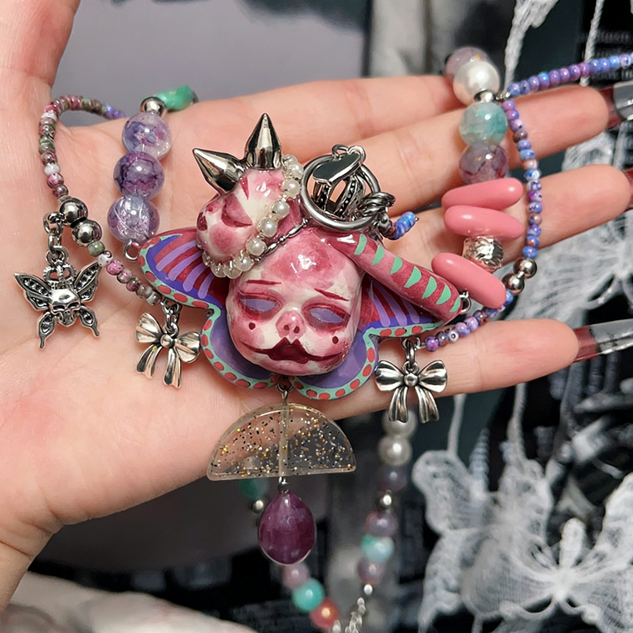 Pink-Purple Slumber Doll Necklace
