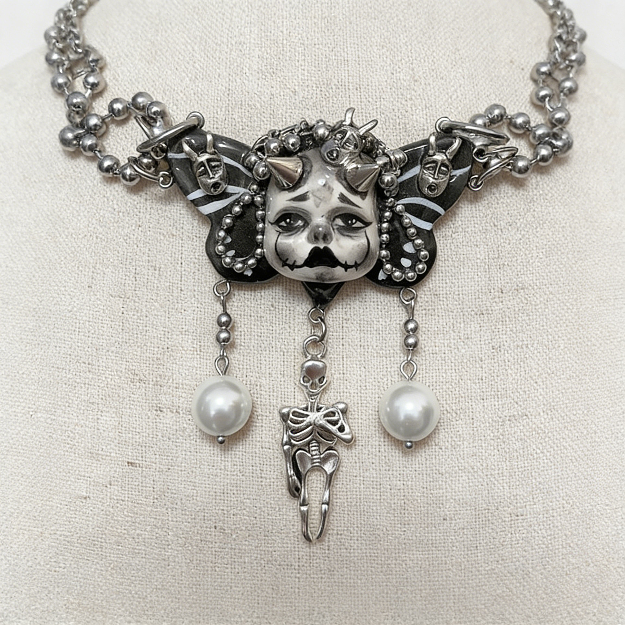 Horned Skeleton Butterfly Gothic Doll Necklace