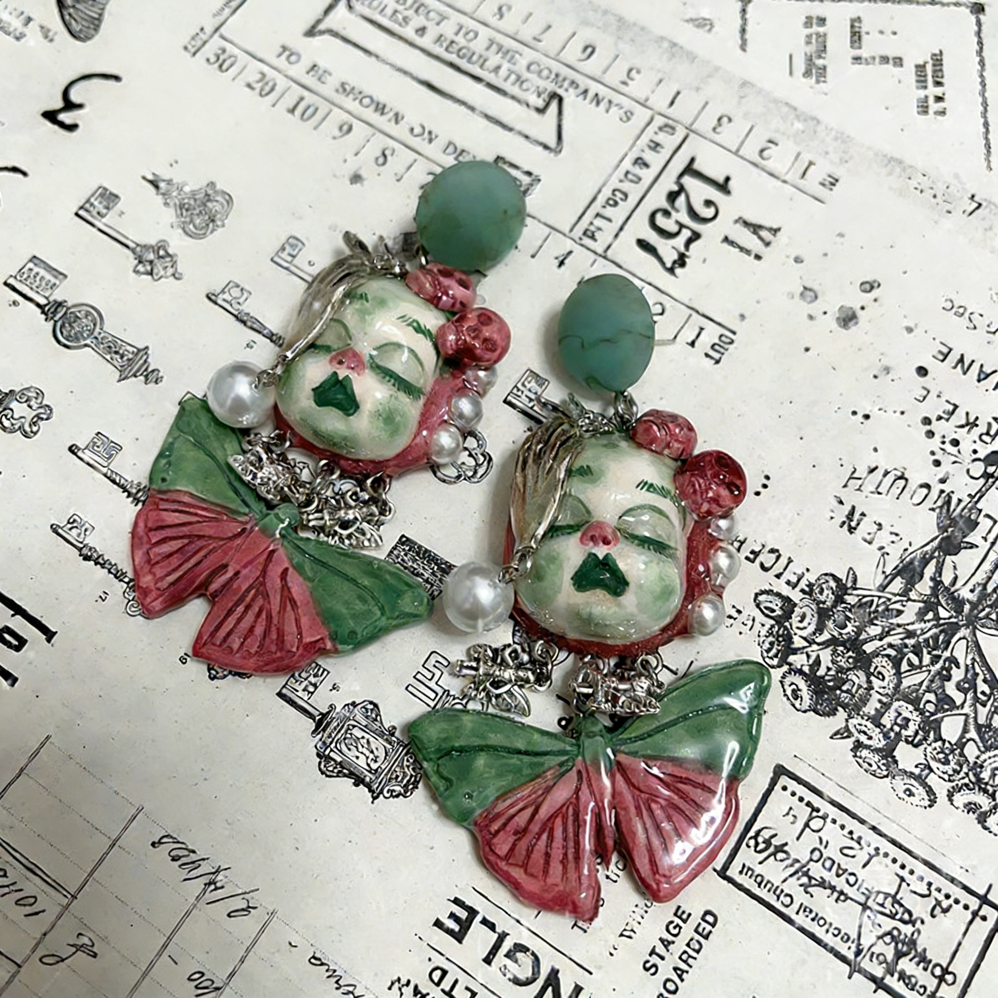 Green and Pink Butterfly Claw Freak Baby Earrings