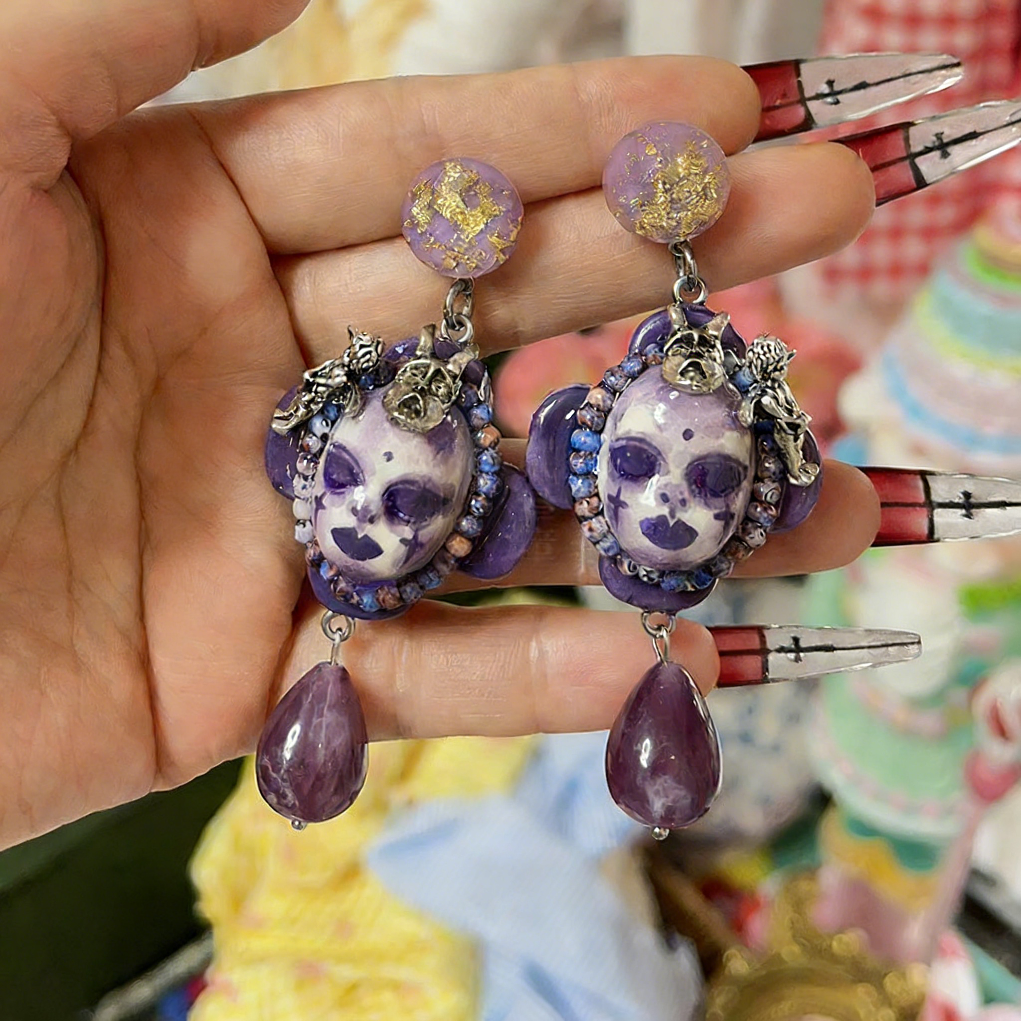 Purple Face Angel Mask Freak Baby Earrings