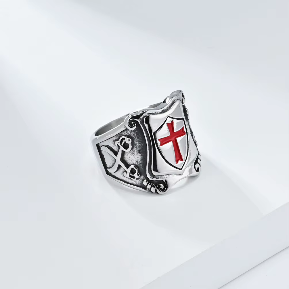 Knights Templar Red Cross Shield Stainless Steel Ring