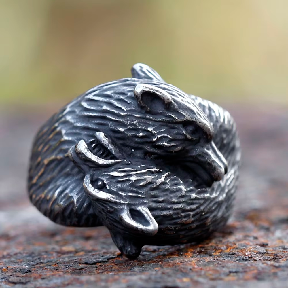 Berserker Twin Bear Stainless Steel Ring