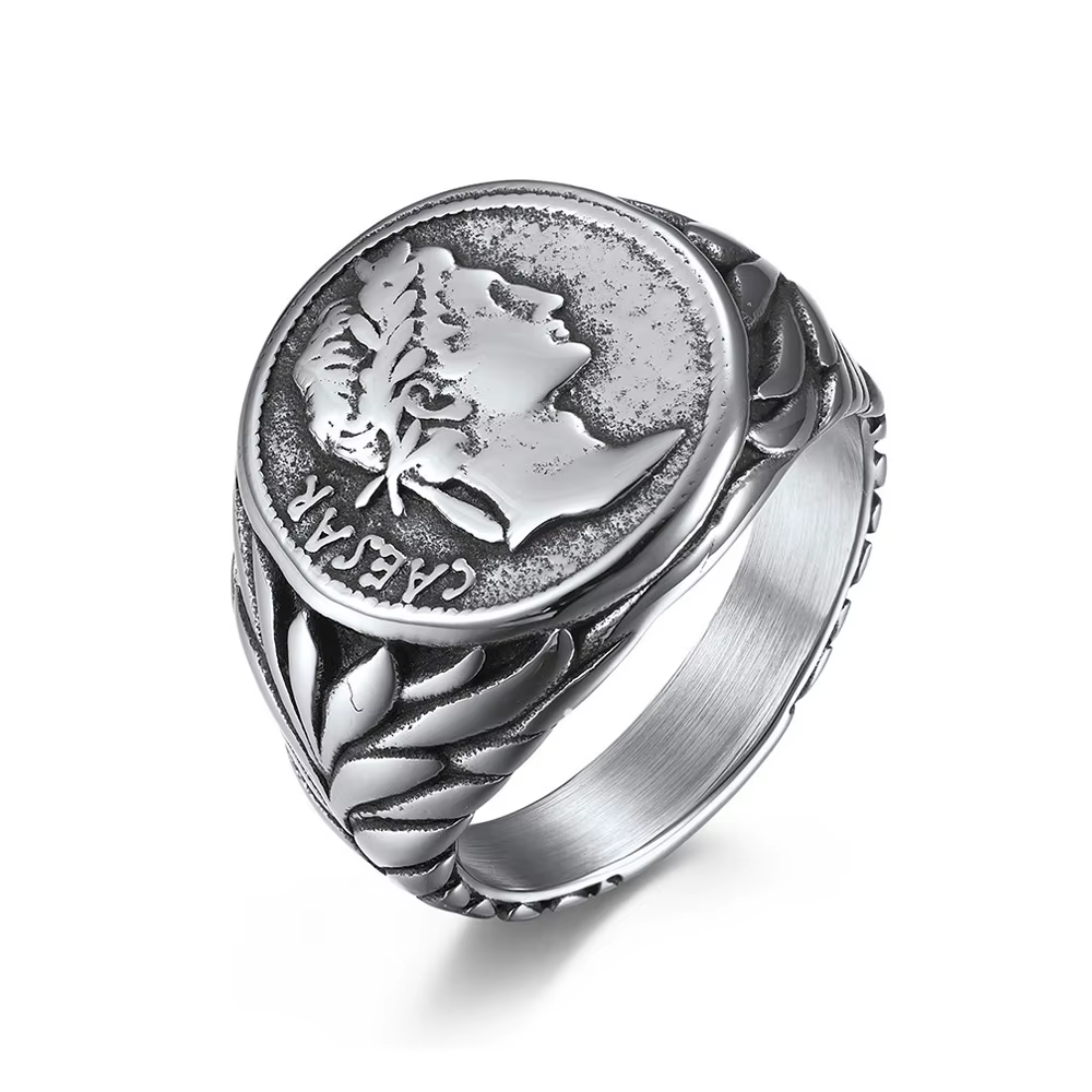 Vintage Caesar Coin Signet Stainless Steel Ring