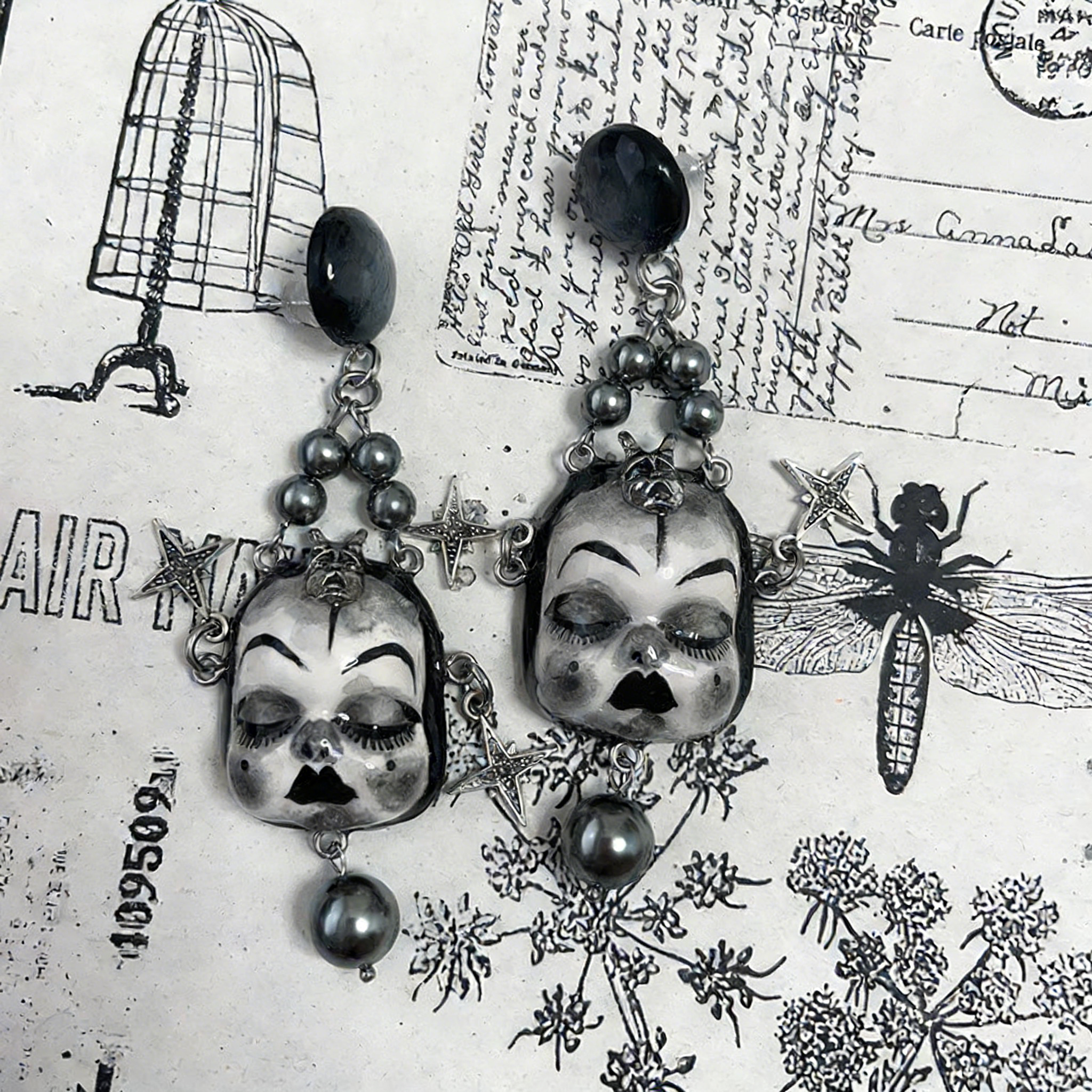 Black and White Skull Star Earrings