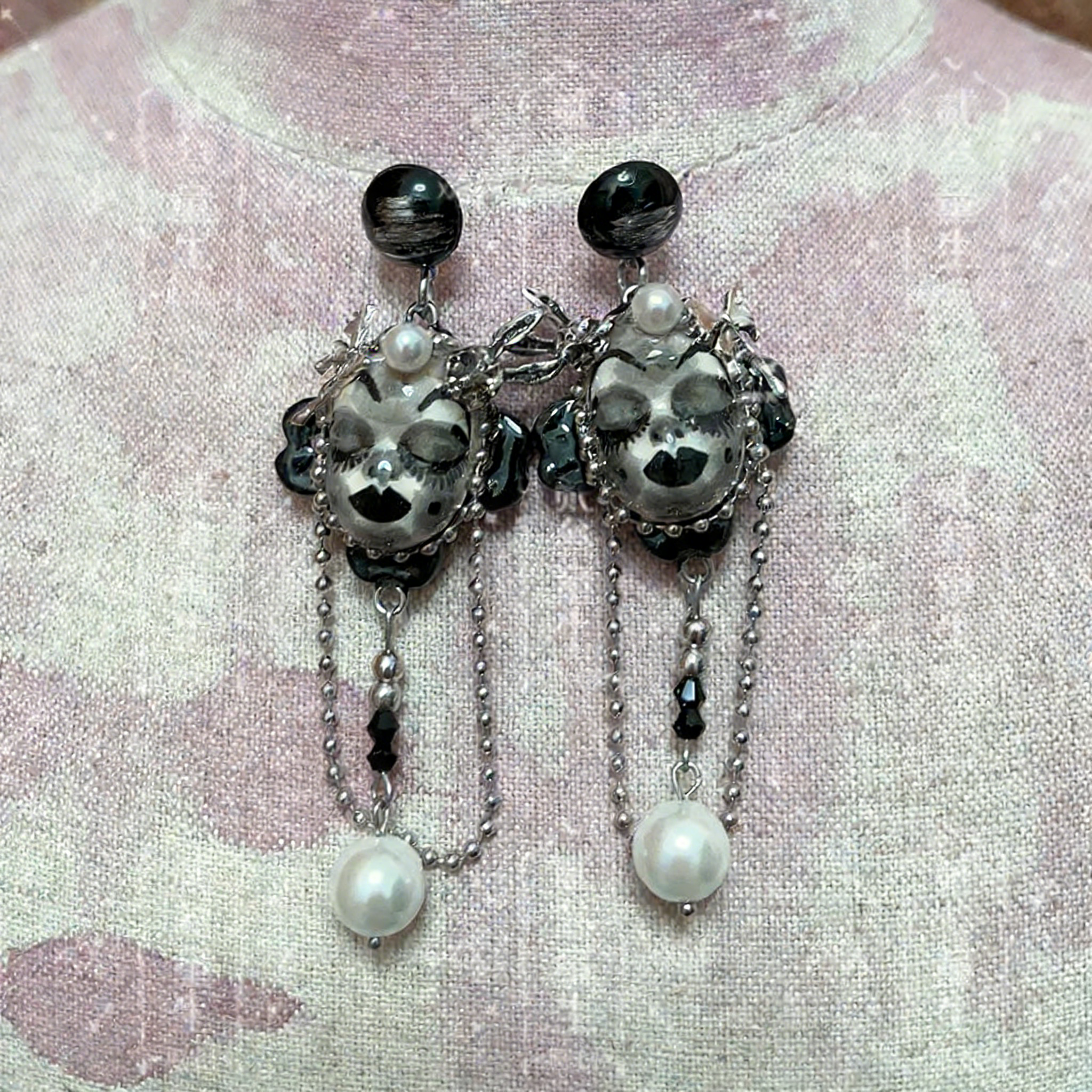 Skull Bunny Cross Earrings