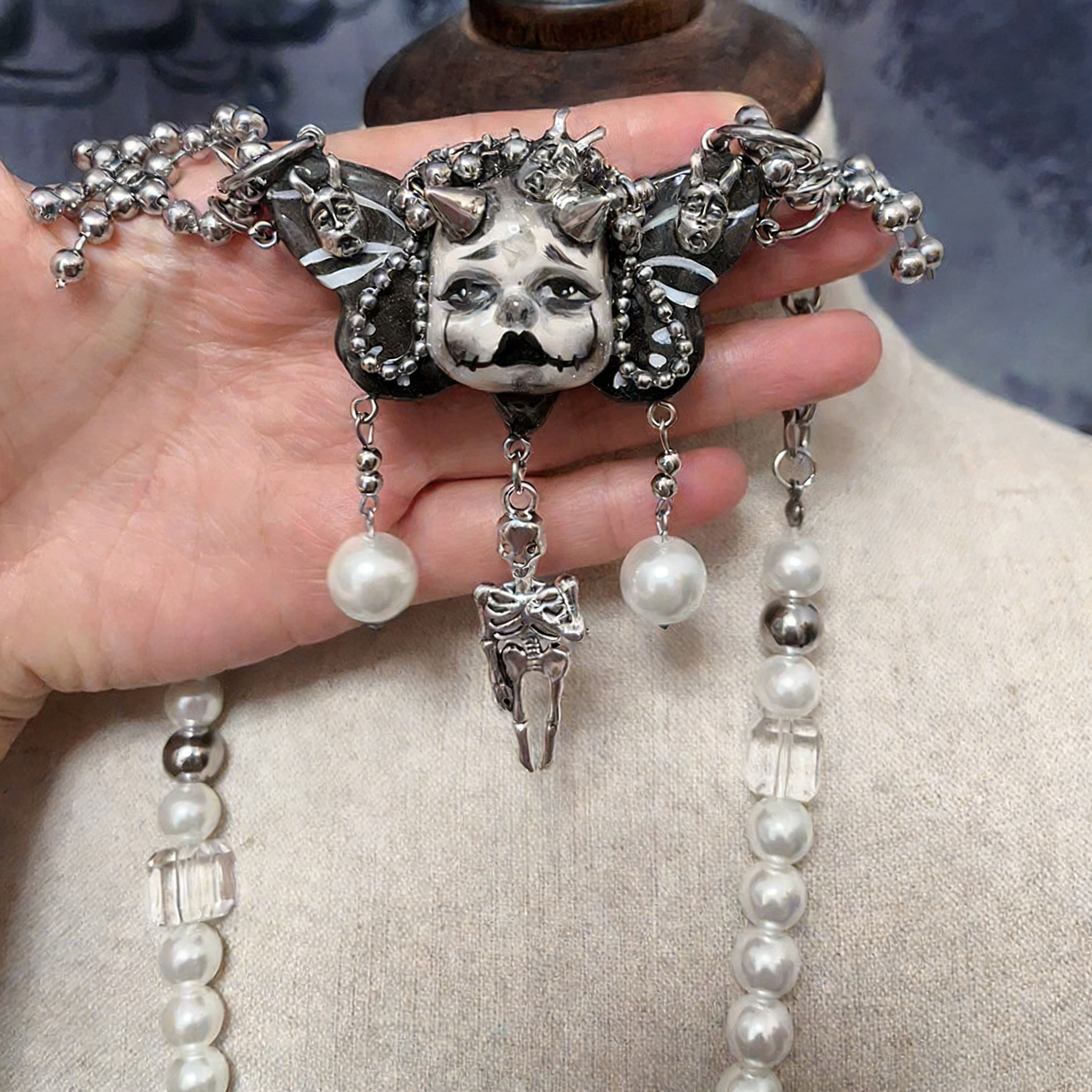 Horned Skeleton Butterfly Gothic Doll Necklace