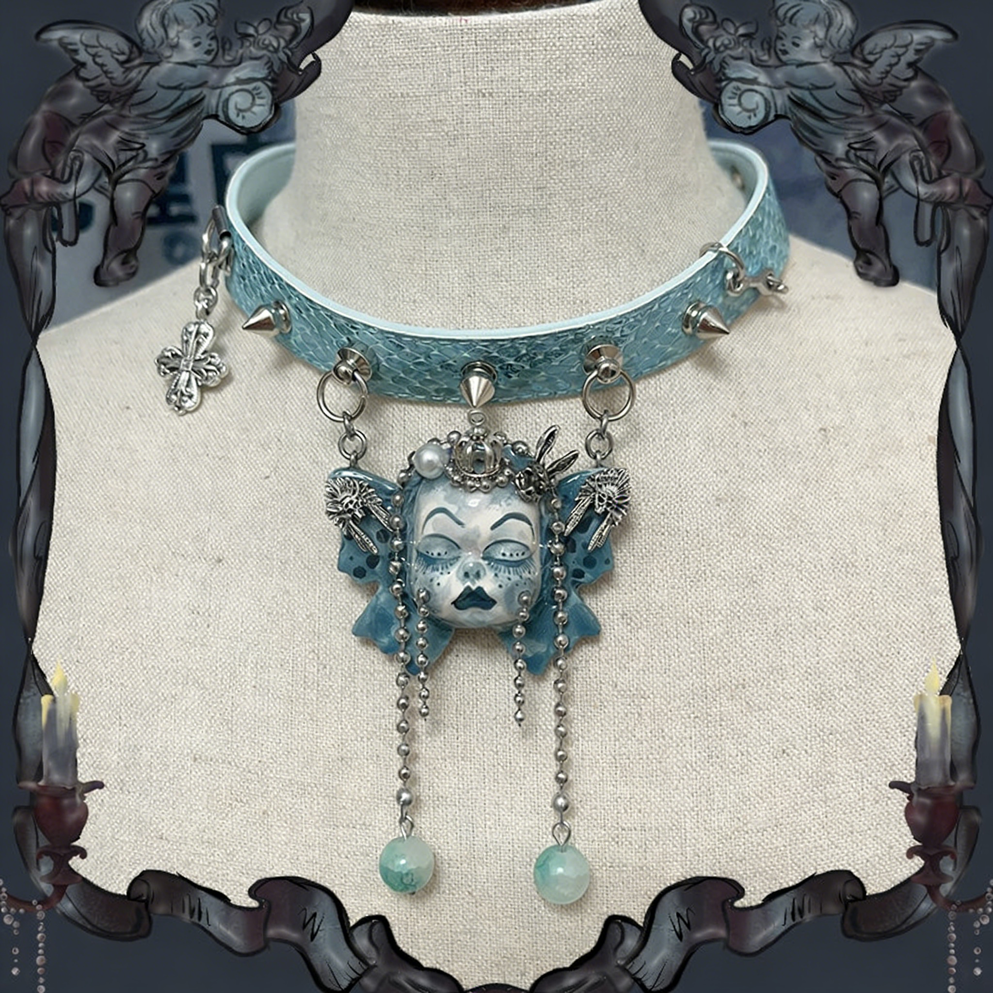 Teal Butterfly Crown Choker