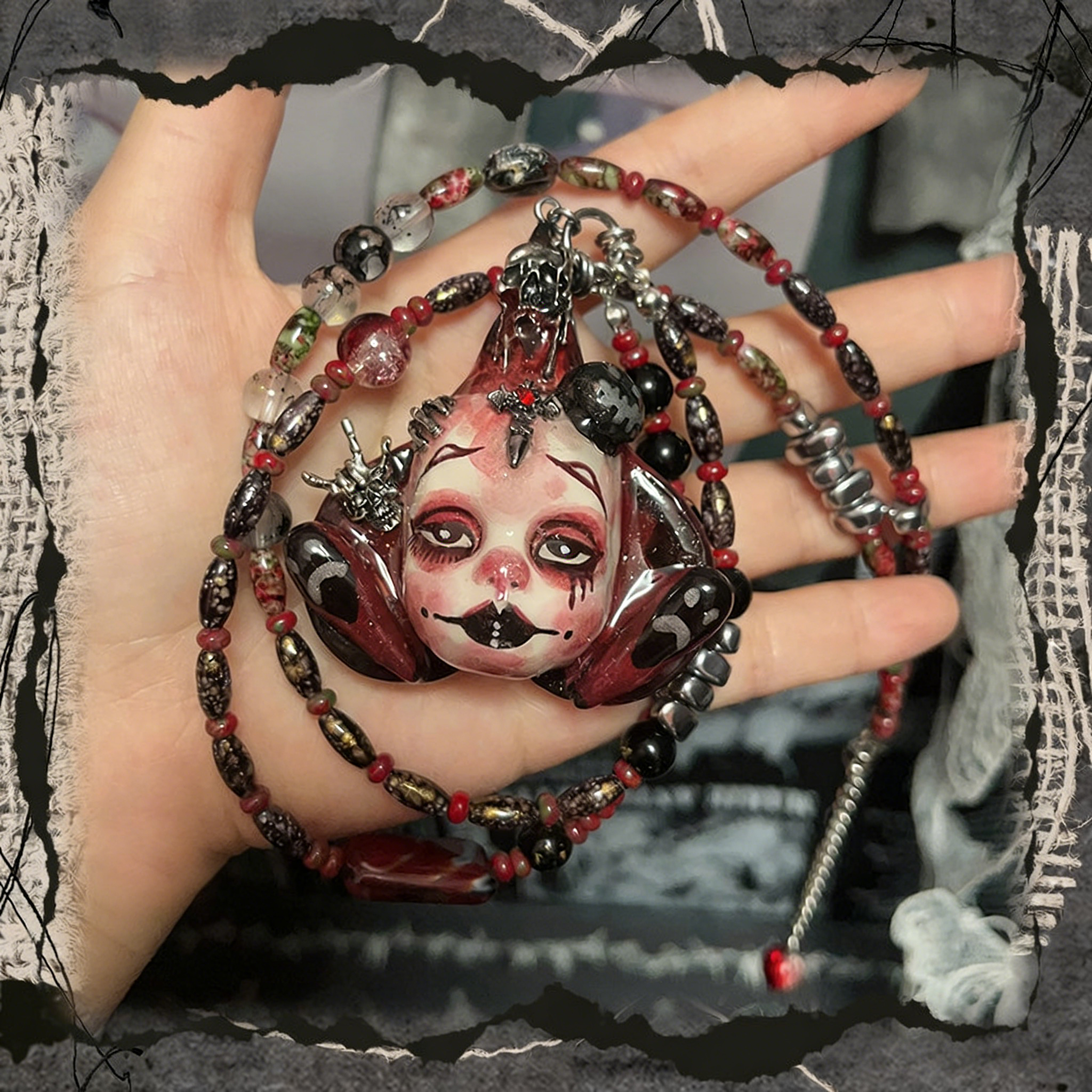 Blood Pupil Clown Gothic Doll Necklace