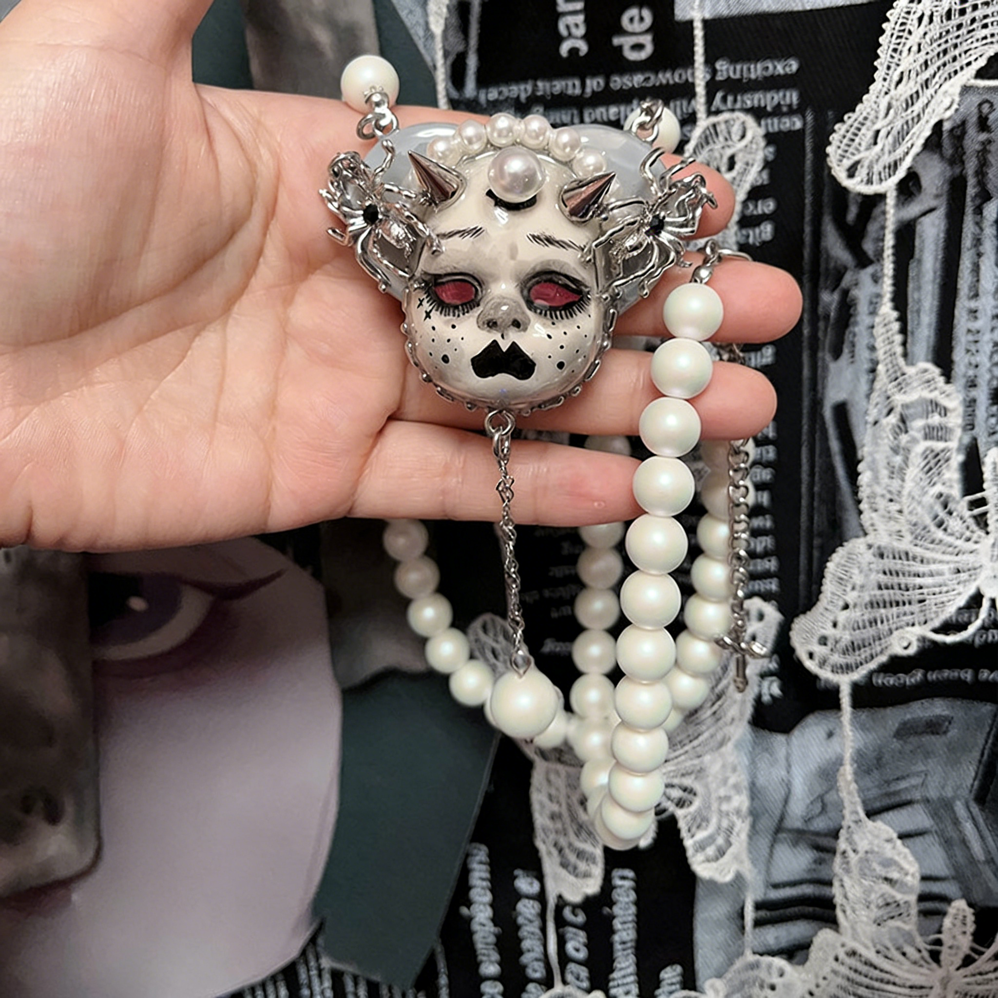 White Nightmare Gothic Doll Necklace